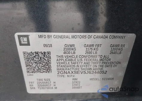 2018 Chevrolet Equinox Lt from USA, damaged, VIN 2GNAXSEV5J6344052
